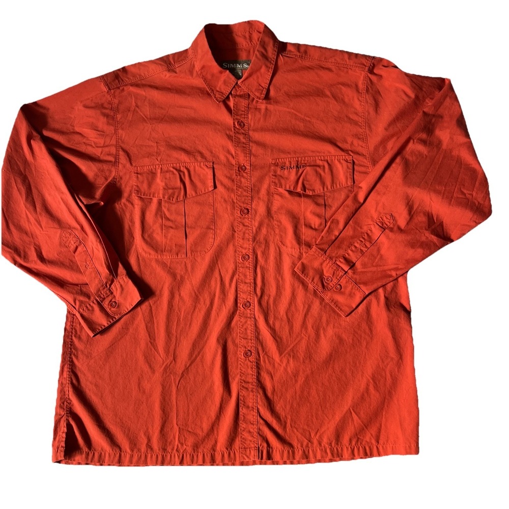Simms Vented Fishing Shirt Mens CLRust Long Sleeve Button Up Roll Up Sleeves